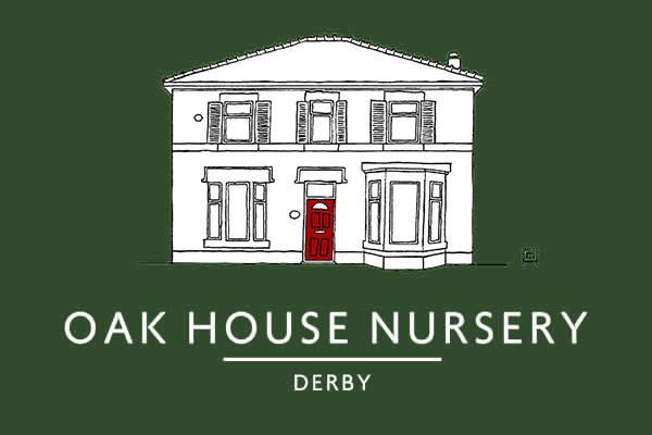 Illustration of the Oak House Nursery building, with the Oak House Nursery name