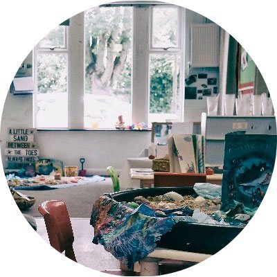 Bright room with a sand tray and big windows